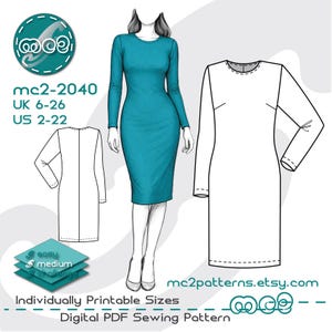 Bodycon Dress Block Sloper Sewing Pattern: Long-sleeve Jersey (Digital PDF Download) UK6-26/US2-22 / mc2-2040
