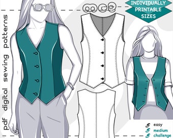 XS-2XL/ Top Vest Waistcoat Reversible/ Digital Sewing PDF-pattern for Women >mc2patterns< mc2-4010