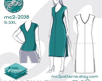 Fitted Dress Tank Top Sewing Pattern: Jersey (Digital PDF Download) S-2XL / mc2-2038
