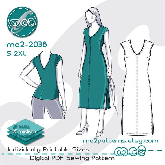 Fitted Dress Tank Top Sewing Pattern: Jersey (Digital PDF Download) S-2XL /  mc2-2038