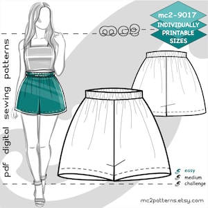 フレアショーツの縫製パターン：ハイウエストプルオン（デジタルPDFダウンロード）XS-XL / mc2-9017