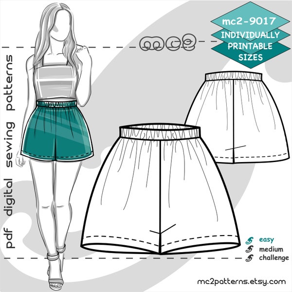 XS-XL/ Flared Shorts High-waist Elasticated/ Digital Sewing PDF pattern for Women >mc2patterns< mc2-9017