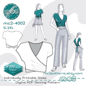 Patrón de costura para top cruzado: reversible (descarga digital en PDF) S-2XL / mc2-4002