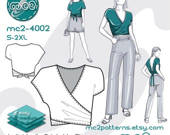 Wrap Top Sewing Pattern: Reversible Front-Back (Digital PDF Download) S-2XL / mc2-4002