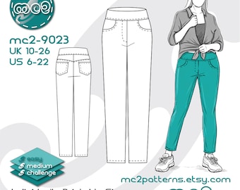 Patrón de costura para pantalones tipo jeggings: Jersey (descarga digital en PDF) UK10-26/US6-22 / mc2-9023
