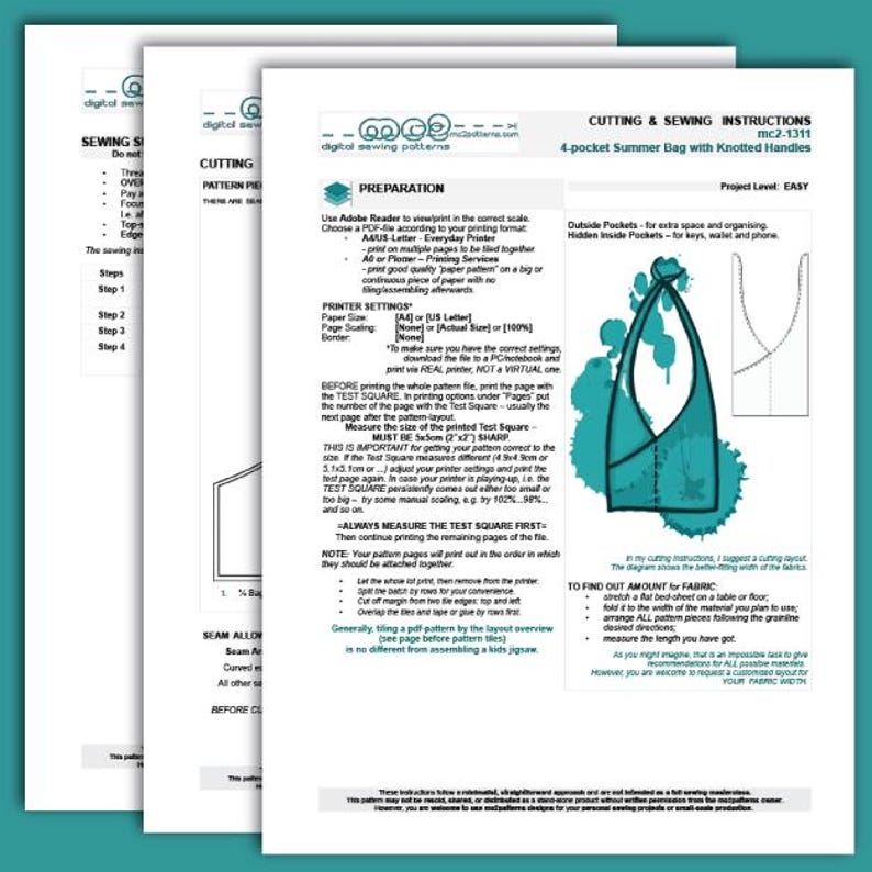 Eco-Bag Beach Shopper Sewing Pattern: Easy-to-make (Digital PDF Download) 45x100cm/ 18"x40" / mc2-1311 image 4