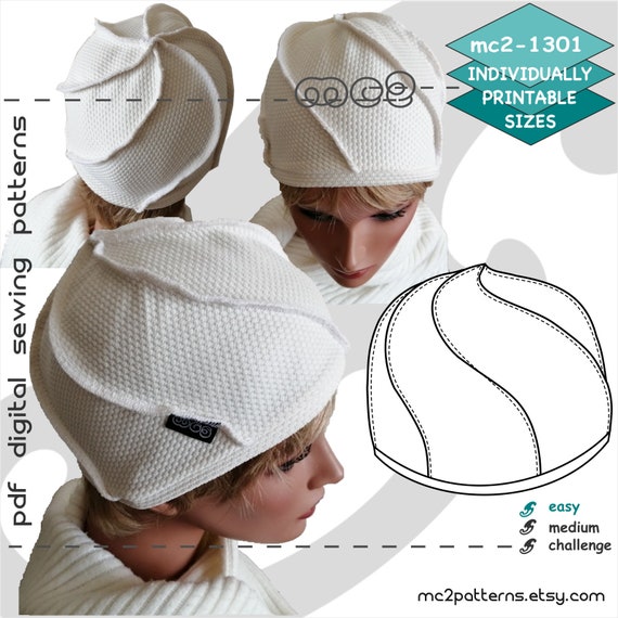 52 56 60cm 20.52223.5 Spiral Design Hat Easy to make Digital PDF Sewing Patterns Mc2 patterns Mc2 1301 Etsy
