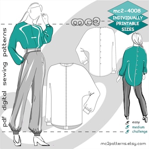 Dolman Sleeve Blouse Sewing Pattern: Back-Button Top, UK 10-26/ US 6-22 (Digital PDF Download)