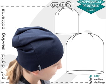 48-60cm/19"-23.5" Easy Slouchy Beanie Hat/ Digital Sewing PDF-patterns/ mc2-patterns/ mc2-1305