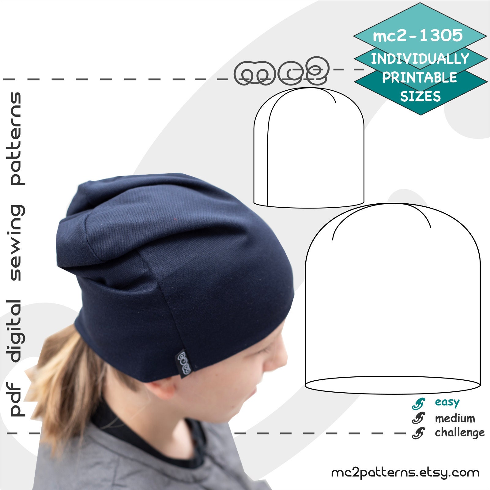 48-60cm/1923.5 Easy Slouchy Beanie Hat/ Digital Sewing Pdf-patterns/ Mc2- patterns/ Mc2-1305 - Etsy 48-60cm-1923-5-easy-slouchy-beanie-hat-digital-sewing-pdf-patterns-mc2-patterns-mc2-1305-etsy