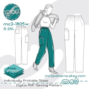 Pull-on Pants Scrubs Sewing Pattern: Cargo-style (Digital PDF Download) S-2XL / mc2-1805w