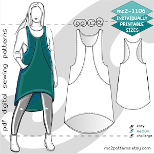 S-2XL/ Jumper Dress Pinafore Racer-back Dropped-Hem/ Digital PDF Sewing Pattern for Women &gt;mc2patterns&lt; mc2-1106