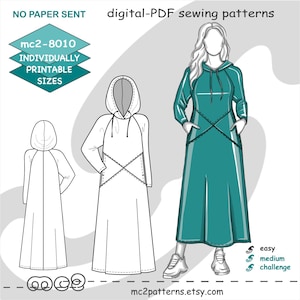 Hoodie Dress Sewing Pattern: Raglan Cross-design-pockets Jersey (Digital PDF Download) S-4XL