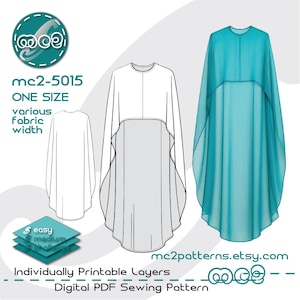 Patrón de costura para capa de novia con costura delantera (descarga digital en PDF) Talla única / mc2-5015