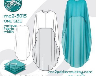 High-Low Cape Sewing Pattern: Bridal, Front seam (Digital PDF Download) ONE-size / mc2-5015