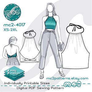 トップス スイムトップス 縫製パターン：ホルターネックタイジャージー（デジタルPDFダウンロード）XS-2XL / mc2-4017