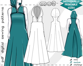 XS-2XL/ Hooded Racer-back Tent Dress Maternity/ Digital PDF Sewing Pattern for Women >mc2patterns< mc2-2039