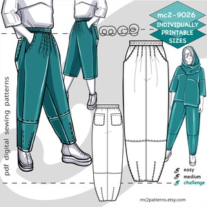 S-2XL/ Sport-Chic Jersey Pants Culottes / Digital PDF Sewing Pattern for Women &gt;mc2patterns&lt; mc2-9026
