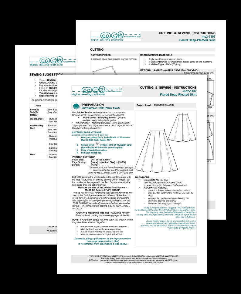 UK 6-16/ US 2-12/ Deep-Pleated Flared Skirt/ Digital Sewing PDF-pattern for Women mc2patterns mc2-1107 image 2