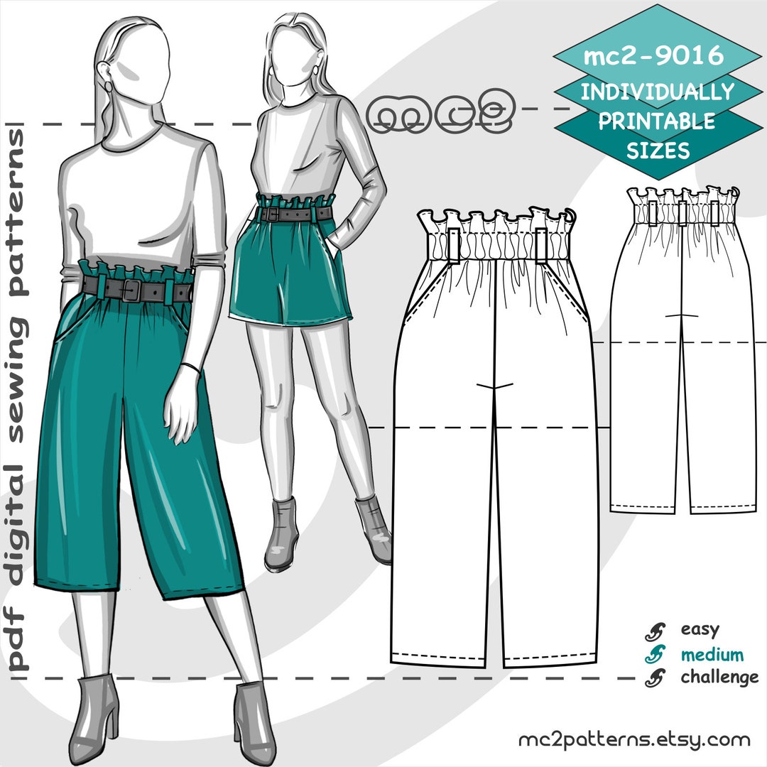 S-2XL/ Paperbag Culottes Shorts/ Digital Sewing Pdf-pattern - Etsy