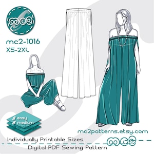 Wykrój na sukienkę-kombinezon z odkrytymi ramionami: boho maxi (do pobrania w formacie PDF) XS-2XL / mc2-1016