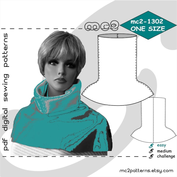 ONE Size/ Shoulder Snood Easy-to-Make/ Digital PDF Sewing Patterns/ mc2-patterns/ mc2-1302