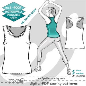 Modello di cucito per canotta Racerback: Jersey (download PDF digitale) UK 6-22/ US 2-18