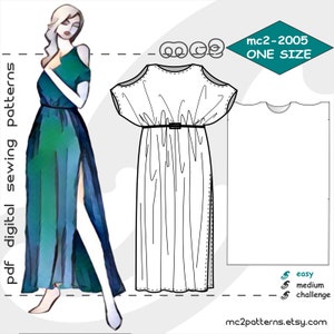 ONE size fits S-2XL/ Loose-fit Dress Caftan/ Digital PDF Sewing Pattern for Women >mc2patterns< mc2-2005