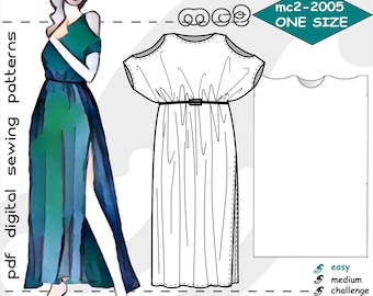 ONE size fits S-2XL/ Loose-fit Dress Caftan/ Digital PDF Sewing Pattern for Women >mc2patterns< mc2-2005