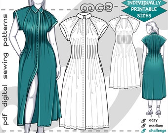UK 10-20/ US 6-16/ Shirt Dress Raglan/ Digital PDF Sewing Pattern for Women >mc2patterns< mc2-2033