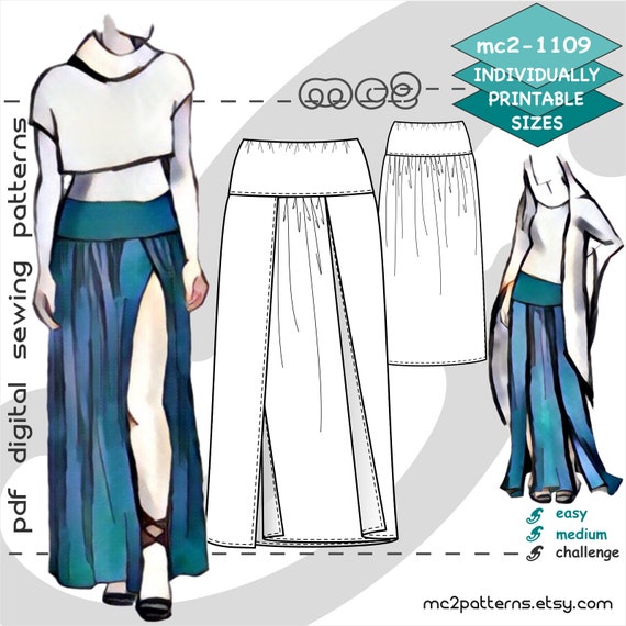 UK 6-20/ US 2-16/ Jersey Maxi Skirt Yoke Wrap/ Digital Sewing | Etsy