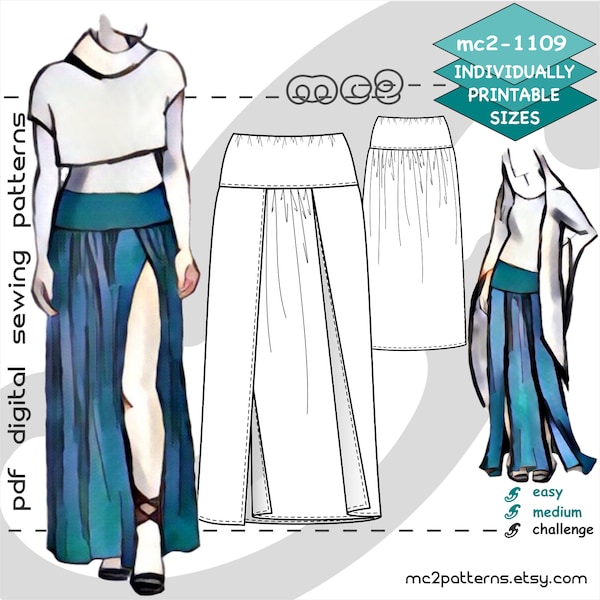 Pull-on Wrap Skirt Sewing Pattern: Jersey (Digital PDF Download) UK6-20/US2-16 / mc2-1109