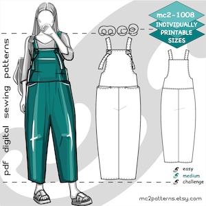 XS-2XL/ Overall Jumpsuit Loose-fit Cropped/ Digital Sewing PDF-pattern for women >mc2-patterns< mc2-1008