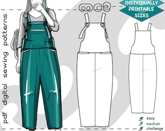 XS-2XL/ Overall Jumpsuit Loose-fit Cropped/ Digital Sewing PDF-pattern for women >mc2-patterns< mc2-1008