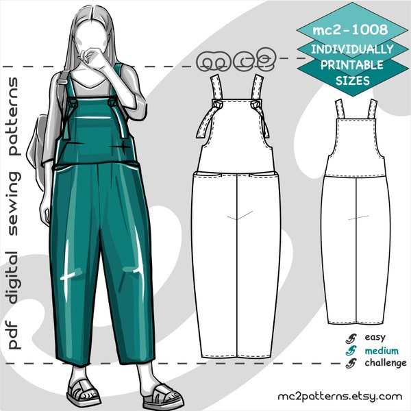 XS-2XL/ Overall Jumpsuit Loose-fit Cropped/ Digital Sewing PDF-pattern for women >mc2-patterns< mc2-1008