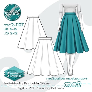 Naaipatroon geplooide rok: uitlopend (digitale pdf-download) UK6-16/US2-12 / mc2-1107
