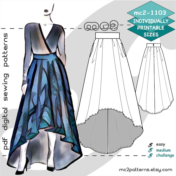 UK 6-16/ US 2-12/ Pleated Maxi Skirt Dropped-Hem/ Digital Sewing PDF-pattern for Women >mc2patterns< mc2-1103