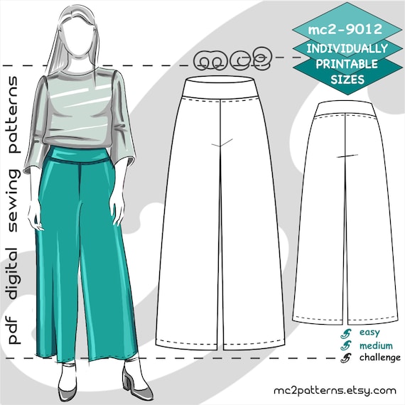 UK 10-26/ US 6-22/ Flattering Pull-on Palazzo Pants/ Digital PDF Sewing  Pattern for Women mc2patterns Mc2-9012 