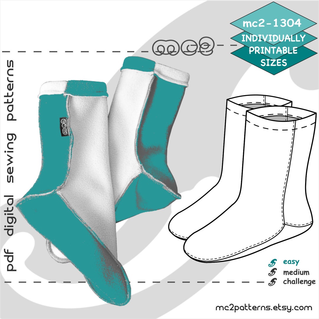 S-M-L/ Fleece Socks Easy-to-make Camping/ Digital Sewing PDF Pattern  mc2patterns Mc2-1304 