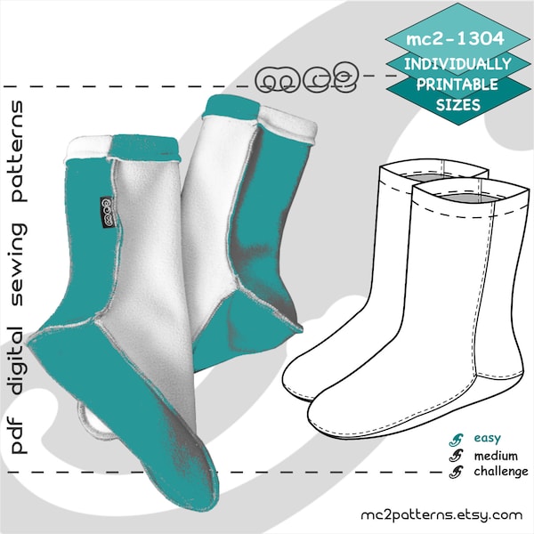 S-M-L/ Fleece Socks Easy-to-Make Camping/ Digital Sewing PDF pattern >mc2patterns< mc2-1304