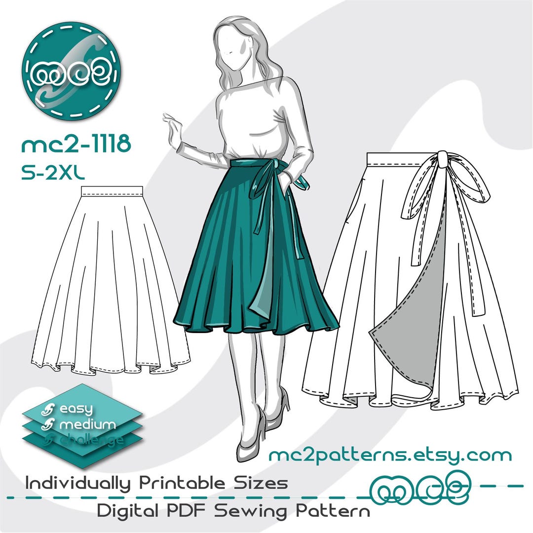Wrap Circle Skirt Sewing Pattern (digital PDF Download) S-2XL / Mc2 ...