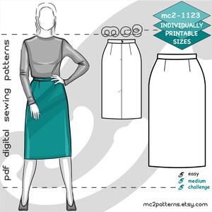 UK 6-26/ US 2-22/ Classic Pencil Skirt/ Digital Sewing PDF pattern for Women >mc2patterns< mc2-1123