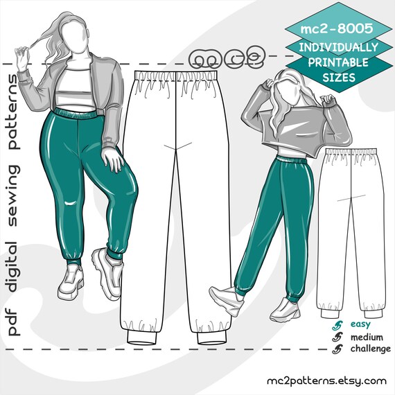 XS-2XL/ Leisure Pants Track-pants Joggers Jogging Jersey/ Digital Sewing  PDF Pattern for Women mc2patterns Mc2-8005 