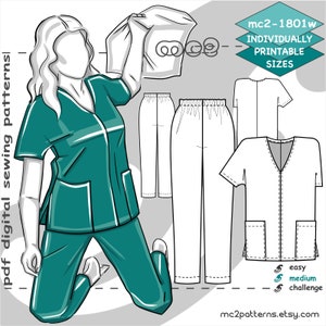 Pyjamas/Pajamas Set Scrubs Sewing Pattern: Lounging (Digital PDF Download) S-2XL
