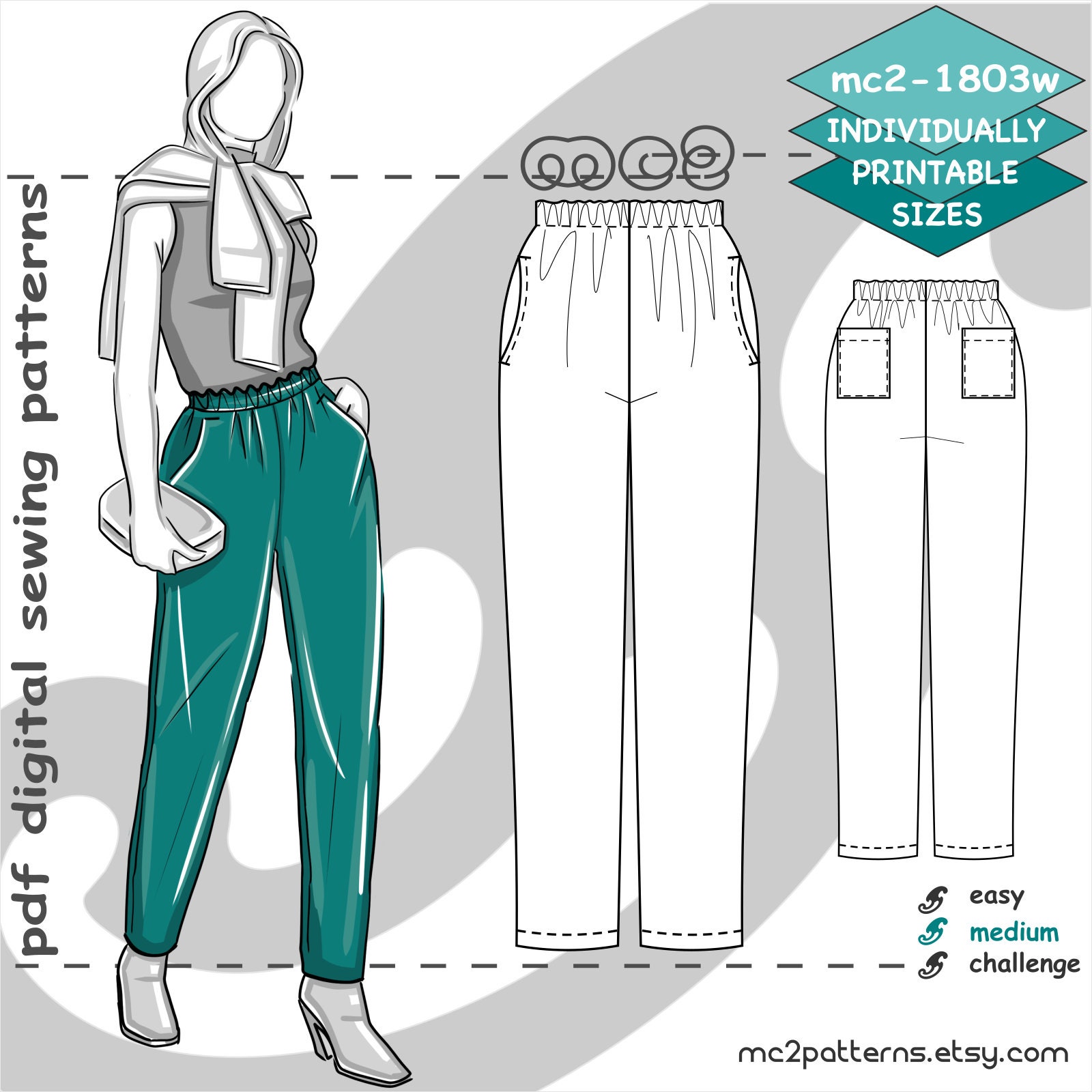 Ladies S-XXL/ Pants Pull-on Scrubs/ Digital Sewing Pdf-pattern - Etsy UK