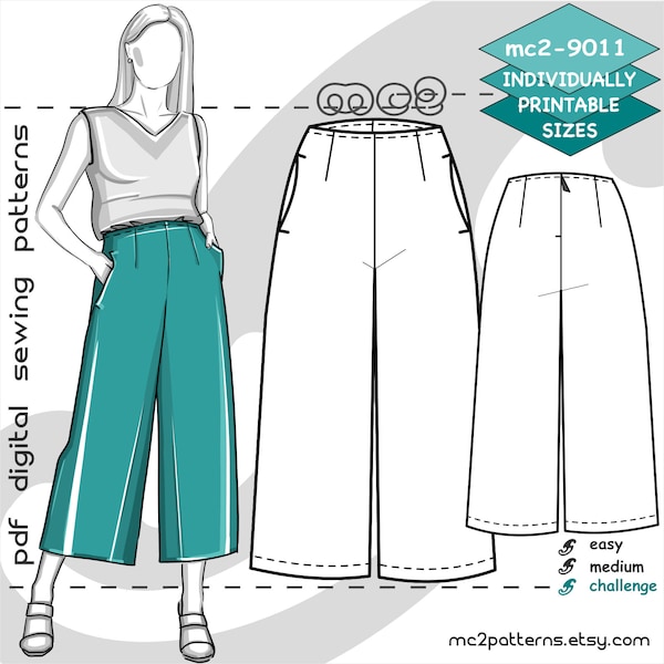 UK 6-26/ US 2-22/ Culottes avec fermeture éclair au dos et poches/ Patron PDF de couture numérique pour femme >mc2patterns< mc2-9011