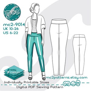 Leggings Slim-fit-pants Sewing Pattern: Pull-on (Digital PDF Download) UK10-26/US6-22 / mc2-9014