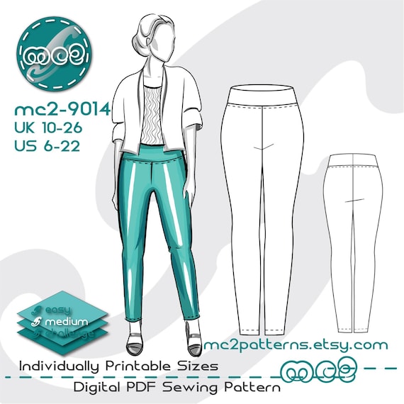 Leggings Slim-fit-pants Sewing Pattern: Pull-on (Digital PDF Download) UK10-26/US6-22 / mc2-9014