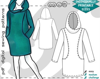 UK 8-20/ US 4-16/ Tunic Dress Hoodie Sweatshirt/ Digital PDF Sewing Pattern for Women >mc2patterns< mc2-2029