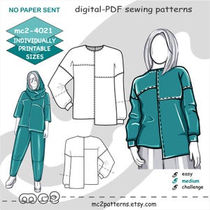 Asymmetrical Top Sewing Pattern: Sweatshirt Jersey (Digital PDF Download) S-2XL